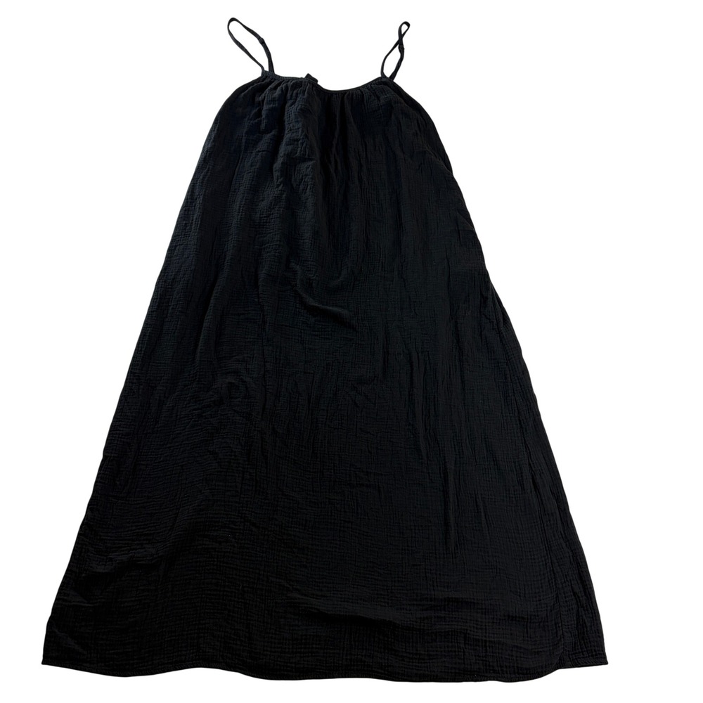 Sol Angeles Gauzy Black Cotton Maxi Dress Plus 18-22 Tie Back Pockets